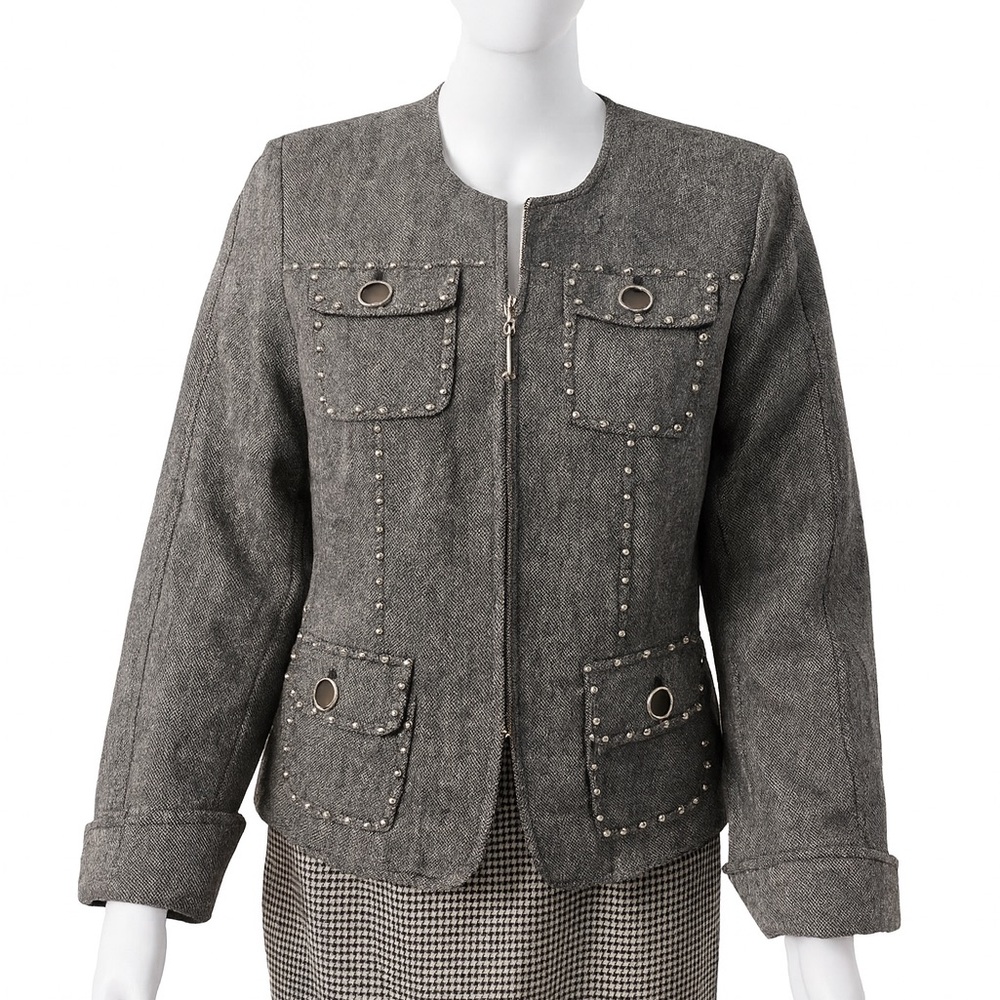 Mischa Vintage Studded Tweed Jacket – Wool Blend – S/M